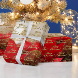 Papel De Presente Feliz Natal Elegante, Dourado Script Poinsettia