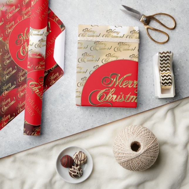 Papel De Presente Feliz Natal Elegante, Dourado Script Poinsettia (Artesanato)