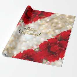 Papel De Presente Feliz Natal Elegante, Dourado Script Poinsettia