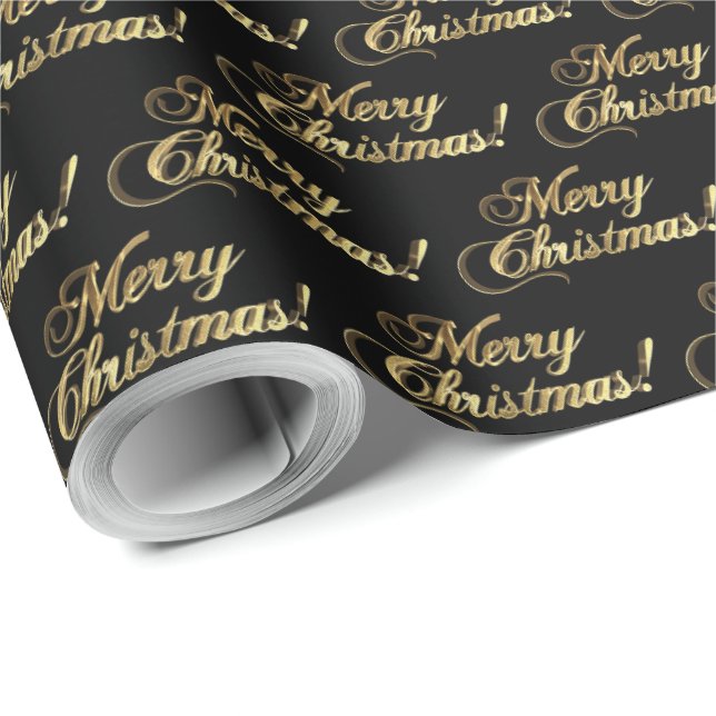 Papel De Presente Feliz Natal Elegante Faux Gold Foil Script (Ponta do rolo)