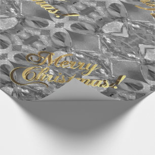 Papel De Presente Feliz Natal Elegante Faux Silver Dourado Script