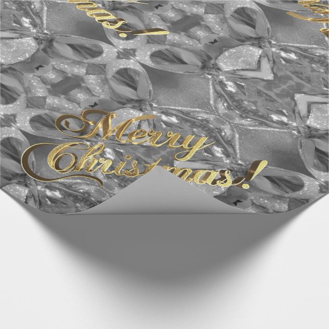 Papel De Presente Feliz Natal Elegante Faux Silver Dourado Script (Ponta)