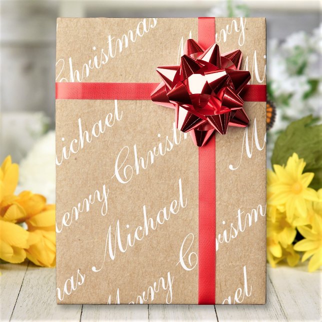 Papel De Presente Feliz Natal Elegante Texto em Estilo Kraft (Criador carregado)