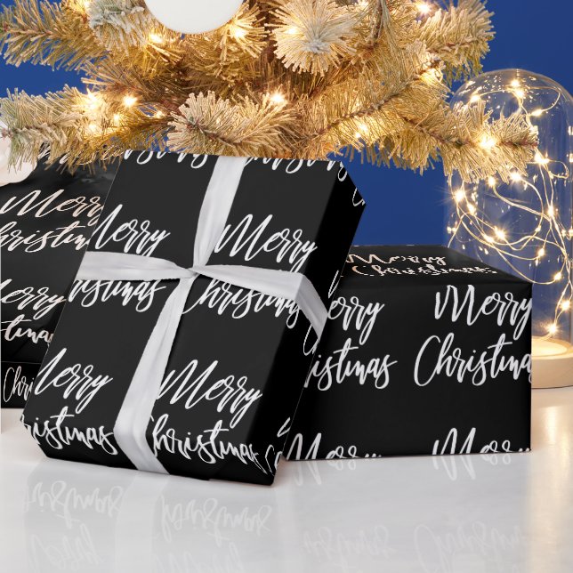 Papel De Presente Feliz Natal em Caligrafia Preto e Branco (Feriados)