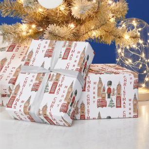 Papel De Presente Feliz Natal em Londres no ônibus vermelho, Big Ben