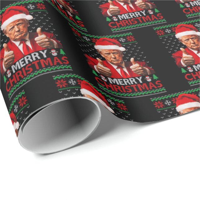 Papel De Presente Feliz Natal Engraçado Trump Santa Hat Ugly Xmas (Ponta do rolo)