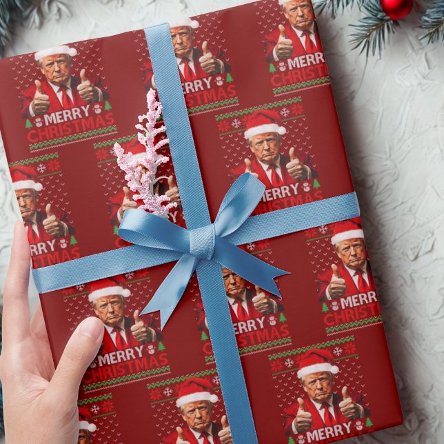 Papel De Presente Feliz Natal Engraçado Trump Santa Hat Ugly Xmas (Criador carregado)