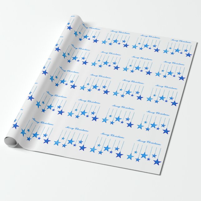 Papel De Presente Feliz Natal - Estrela Azul Decoração com texto (Desenrolado)