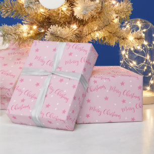 Papel De Presente Feliz Natal Estrelas Bolinhas Rosa Natal