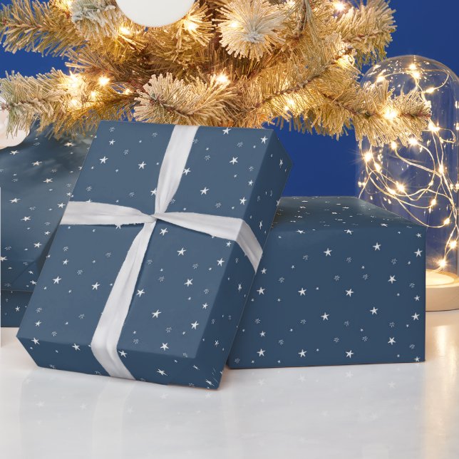 Papel De Presente Feliz Natal Estrelas Brancas (Feriados)