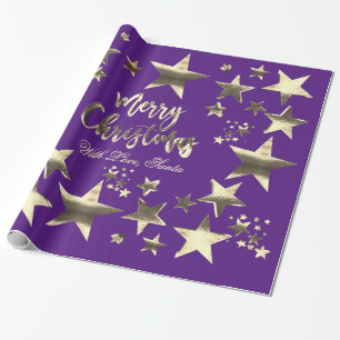 Papel De Presente Feliz Natal - Estrelas Elegantes Púrpura