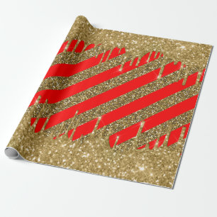 Papel De Presente Feliz Natal - faixa vermelha de brilho