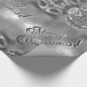 Papel De Presente Feliz Natal Faux Silver Foil Script Elegante