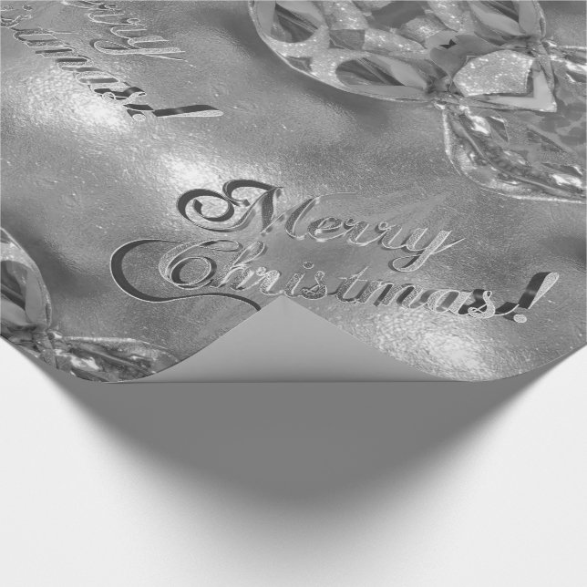 Papel De Presente Feliz Natal Faux Silver Foil Script Elegante (Ponta)