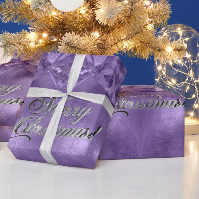 Papel De Presente Feliz Natal Faux Silver Foil Script Purple (Feriados)