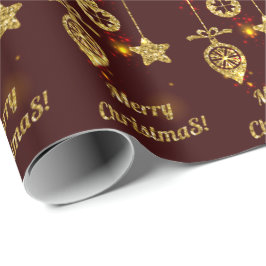 Papel De Presente Feliz Natal Feriado Vermelho Glitter Espumante