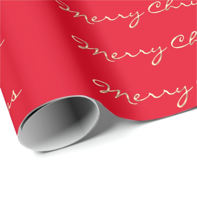 Papel De Presente Feliz Natal - Feriados de Script de Ouro (Ponta do rolo)