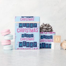 Papel De Presente Feliz Natal Festa Festiva Deseja Azul