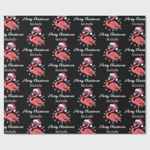 Papel De Presente Feliz Natal Flamingo Rosa Personalizado