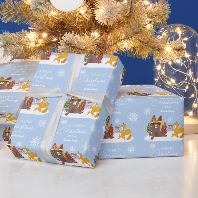 Papel De Presente Feliz Natal Flocos de Neve Fox Winter Gift (Feriados)