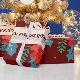 Papel De Presente Feliz Natal Floral