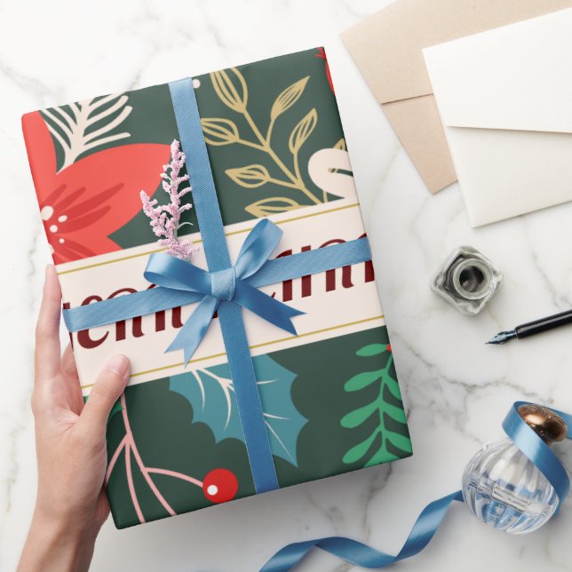 Papel De Presente Feliz Natal Floral (Presentear)