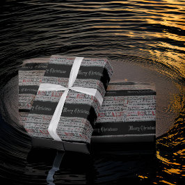 Papel De Presente Feliz Natal Folha de Música Cinza Negra