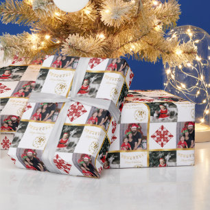 Papel De Presente Feliz Natal - fotos enfeites dourados e vermelhos
