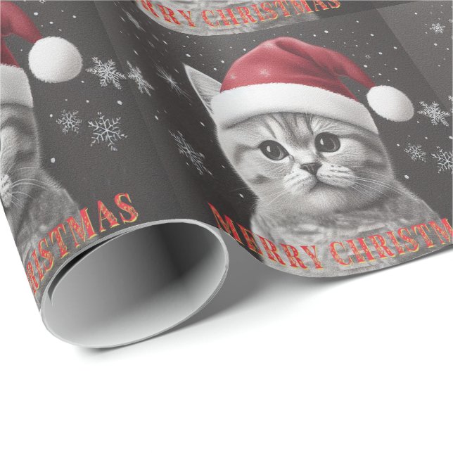 Papel De Presente Feliz Natal, Gato de Cabra Britânico, Papais noeis (Ponta do rolo)