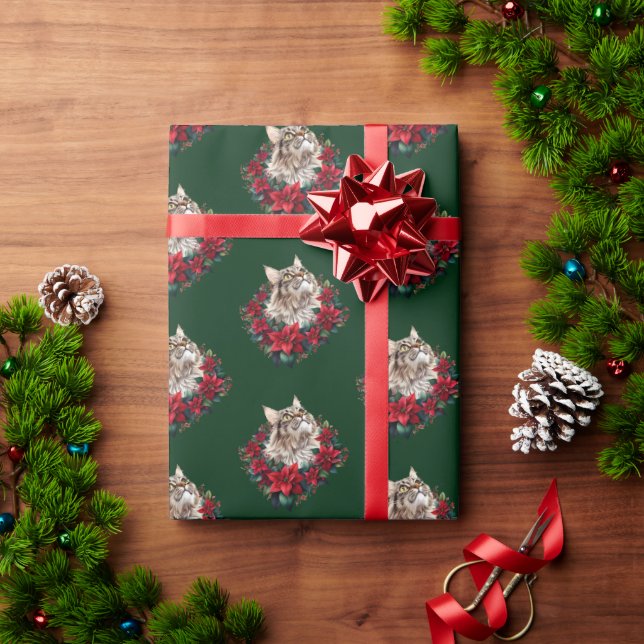 Papel De Presente Feliz Natal Gato Maine Coon  (Presente de Natal)