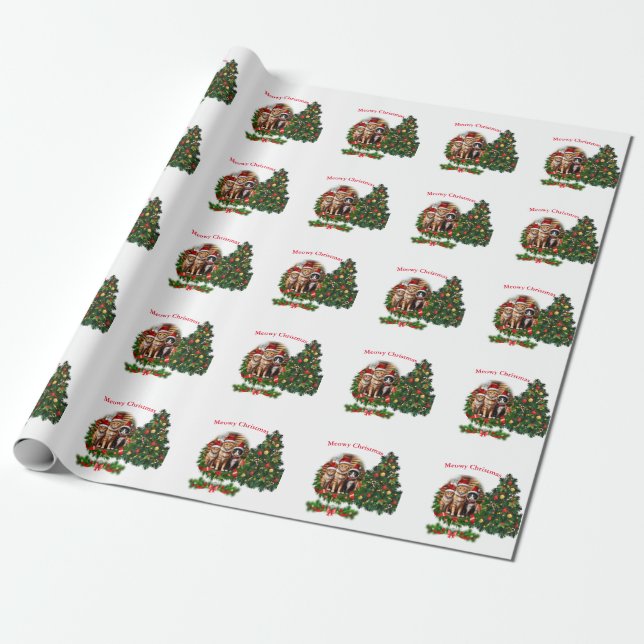Papel De Presente Feliz Natal Gatos (Desenrolado)
