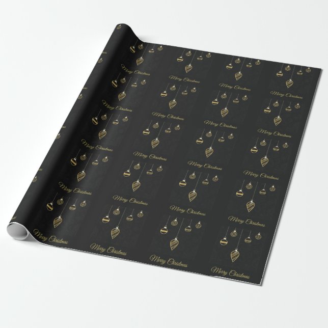 Papel De Presente Feliz Natal Geometria Dourada Decorativa (Desenrolado)