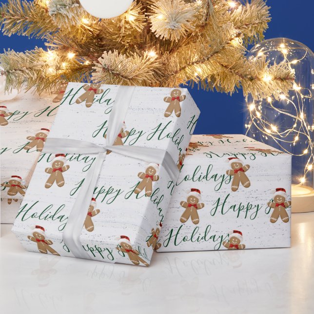 Papel De Presente Feliz Natal Gingerbird Man (Feriados)