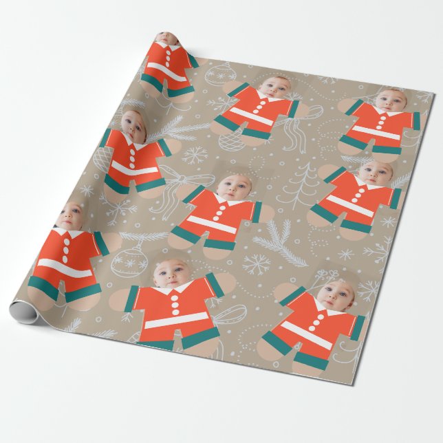 Papel De Presente Feliz Natal Gingerpão Personalizado Rosto Engraçad (Desenrolado)