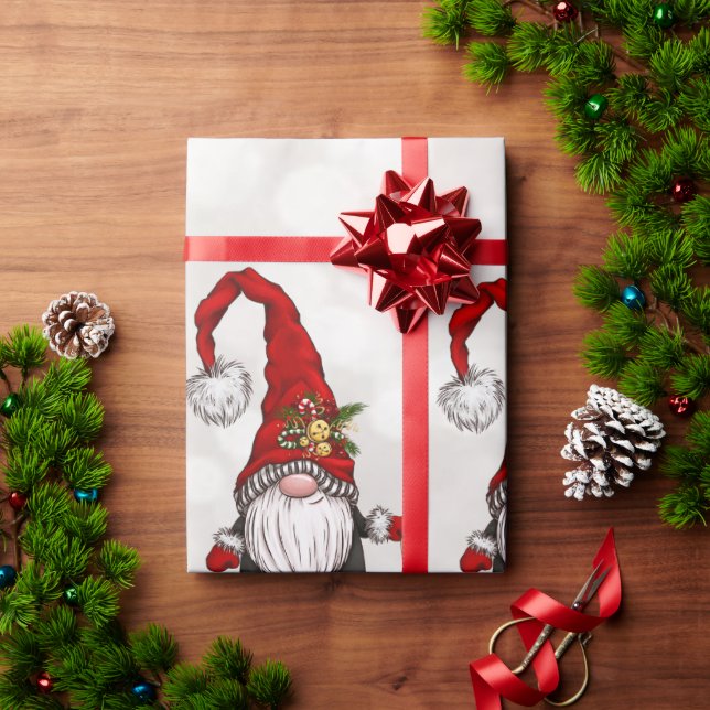Papel De Presente Feliz Natal, Glitter Bokeh Red Gnomos (Presente de Natal)