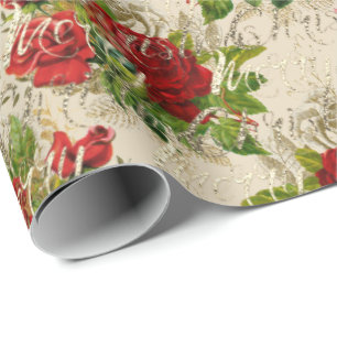 Papel De Presente Feliz Natal Glitter Script Rosa Dourado Red Ivory