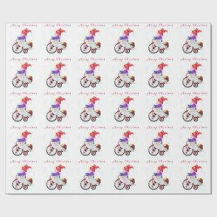 Papel De Presente Feliz Natal - Gnomo Engraçado com Bicicleta e Pre