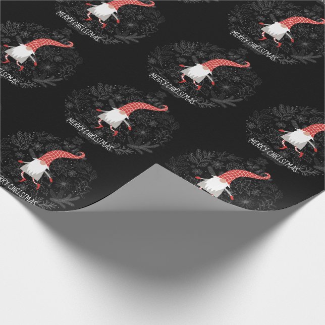 Papel De Presente Feliz Natal Gnomo Vermelho E Feriado Negro (Ponta)