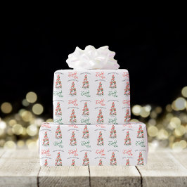 Papel De Presente Feliz Natal Gnomos Árvore Maravilhoso Ano
