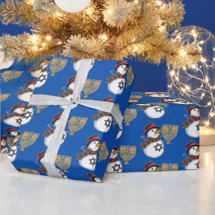 Papel De Presente Feliz Natal Hanukkah Snowmen Chrismukkah