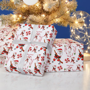 Papel De Presente Feliz Natal Hockey Papai Noel