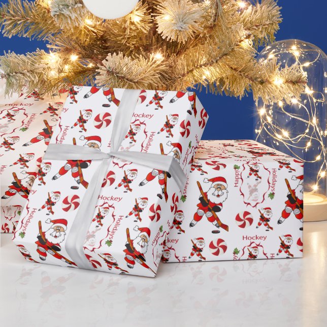 Papel De Presente Feliz Natal Hockey Papai Noel (Feriados)