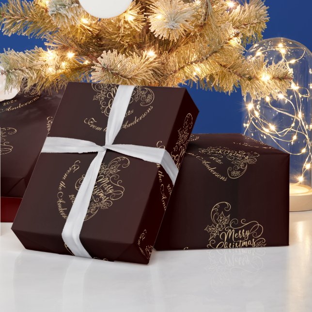 Papel De Presente Feliz Natal Holly Red Saudação Feriado (Feriados)