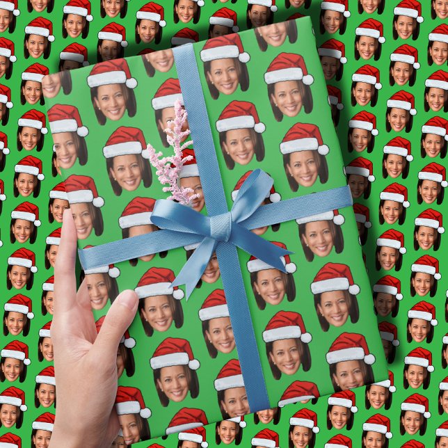 Papel De Presente Feliz Natal | Kamala Harris Santa Hat (Criador carregado)