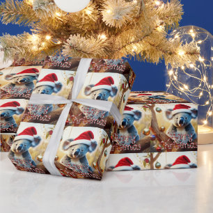 Papel De Presente Feliz Natal Koala chapéu do Papai Noel Gumtree Bol