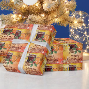 Papel De Presente Feliz Natal Laranja Holly Berry Cinnamon