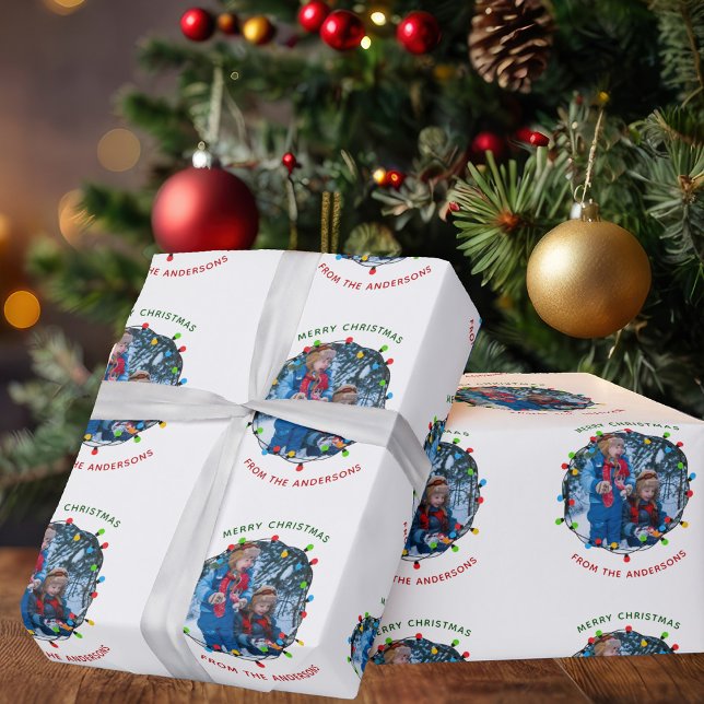 Papel De Presente Feliz Natal Luz Foto Vermelha Personalizada (Criador carregado)