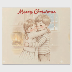 Papel De Presente Feliz Natal menino e menina retratados juntos cort