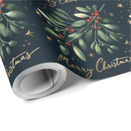 Papel De Presente Feliz Natal Mistletoe Wreath