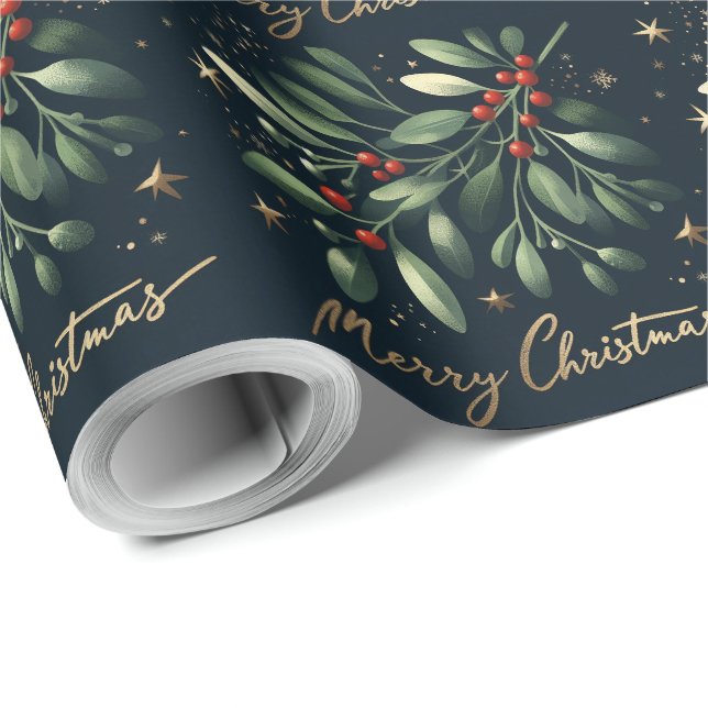 Papel De Presente Feliz Natal Mistletoe Wreath (Ponta do rolo)